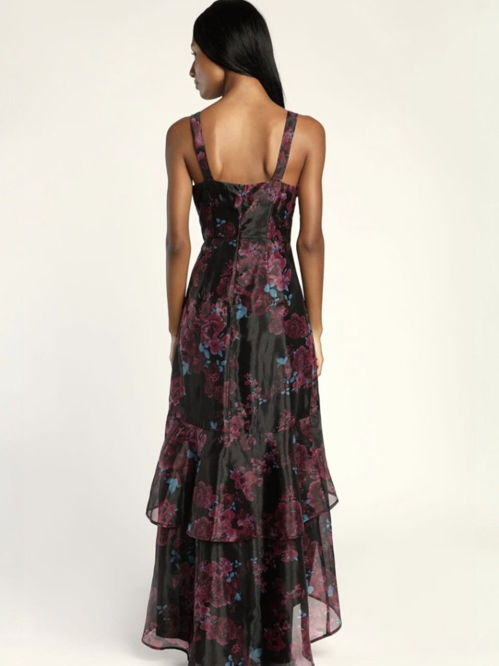 Lulus Extravaganza Energy Black Floral Print Organza High-Low Dress​ NWT - Picture 4 of 9